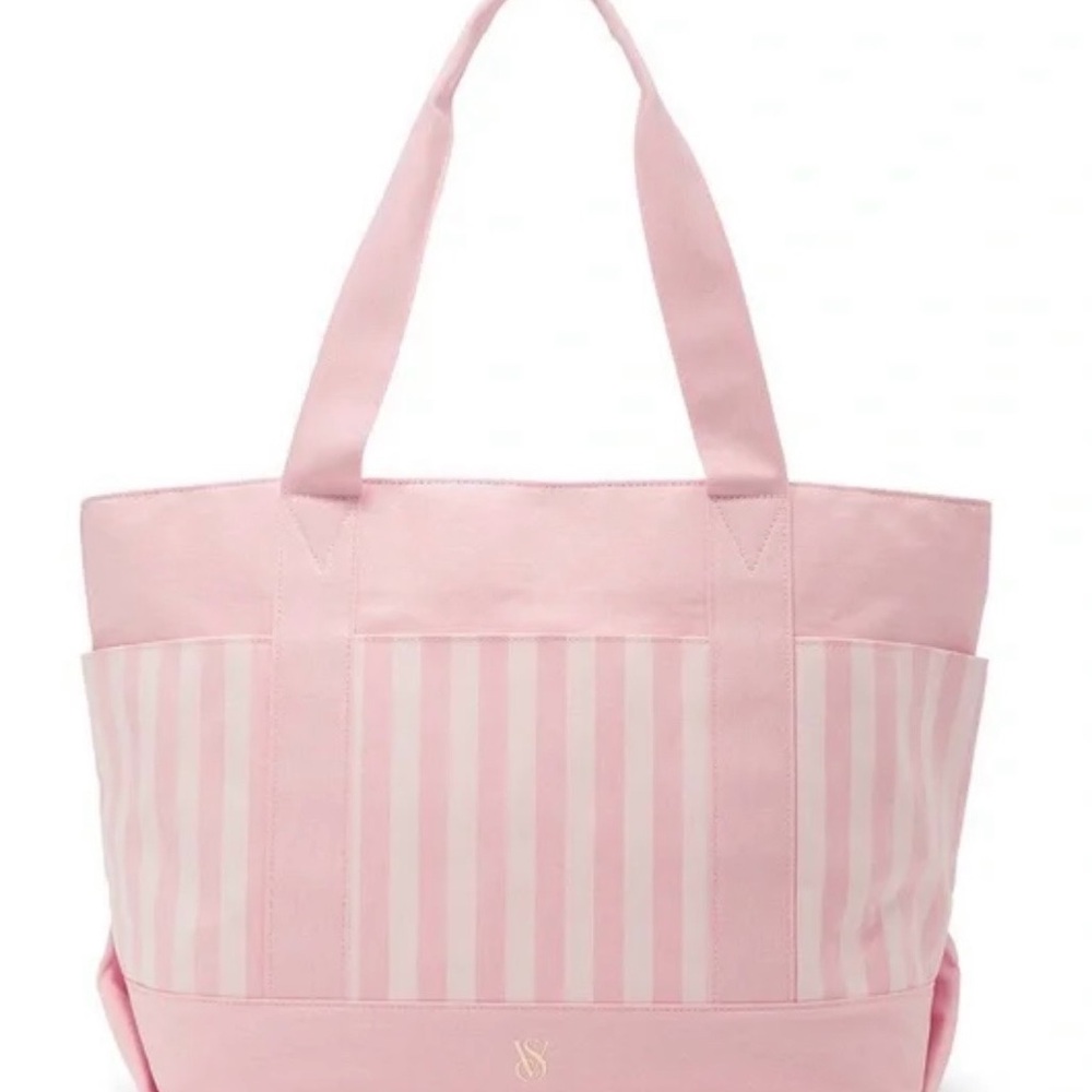 Victoria's Secret Pink and White Canvas Tote Bag